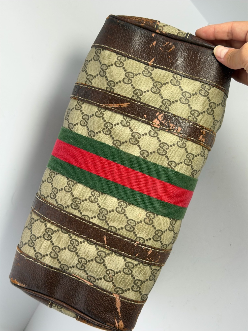 Vintage Gucci GG Monogram Canvas Web Stripe Boston Bag - Picture 10 of 15